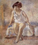 The maiden wear the white underwear from French, Jules Pascin